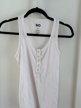 SO Women’s Ribbed Henley Tank Top – White | Size M